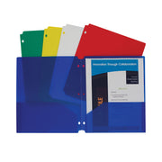 Two-Pocket Heavyweight Poly Portfolio Folder with Three-Hole Punch, Assorted Primary Colors, 10/Pack