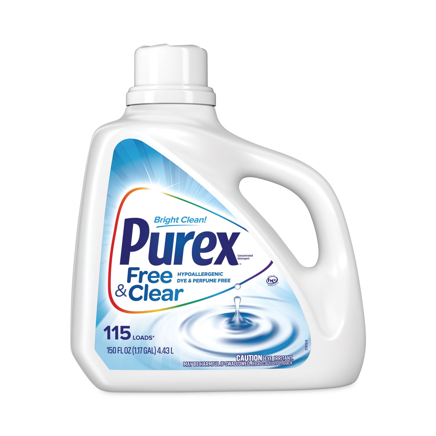 Purex Free & Clear Laundry Detergent, Concentrated Liquid, 150 fl oz (4.7 qt), 115 Loads, Dye-Free, Hypoallergenic, Odorless, Clear, 1 Each