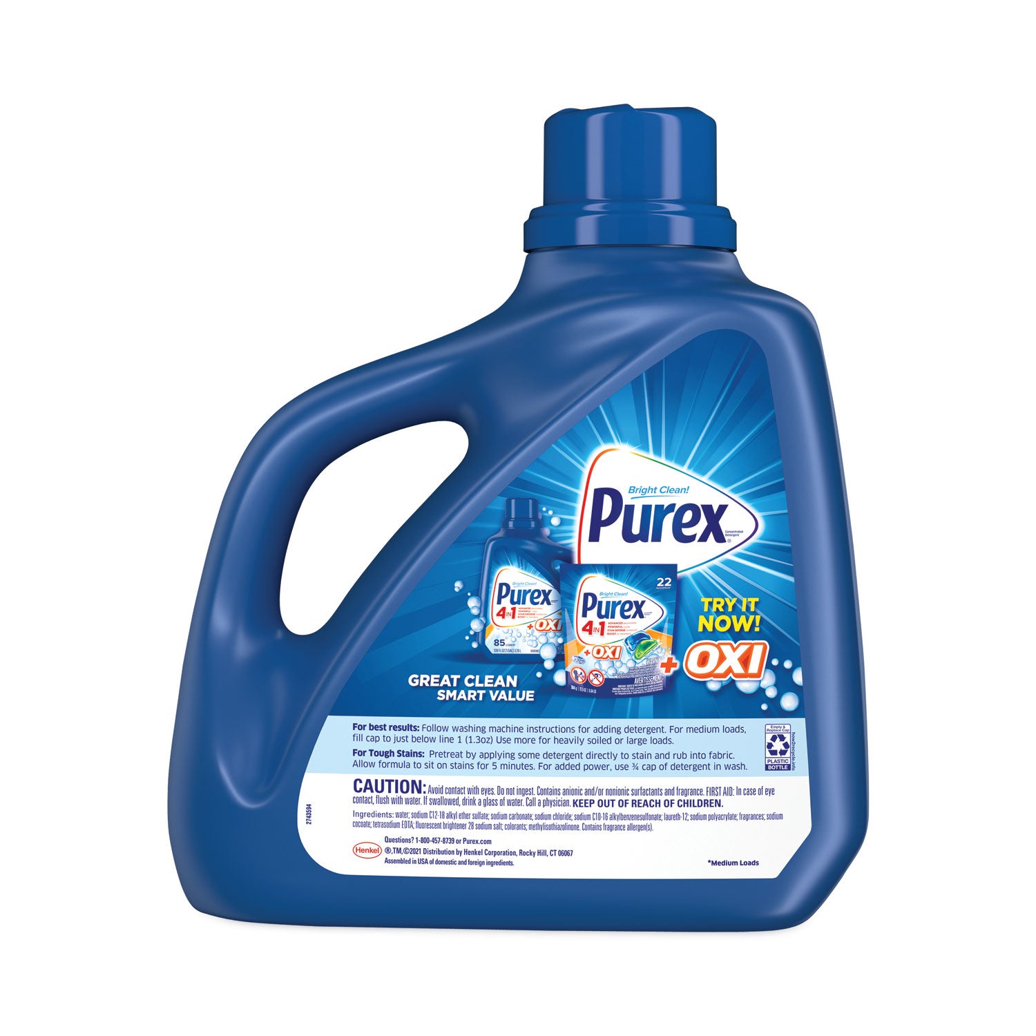 Purex Ultra Laundry Detergent - For Clothing - Concentrate - 149.8 fl oz (4.7 quart) - Mountain Breeze Scent - Recommended For: Dirt Remover, Stain Remover - Blue - 1 Bottle