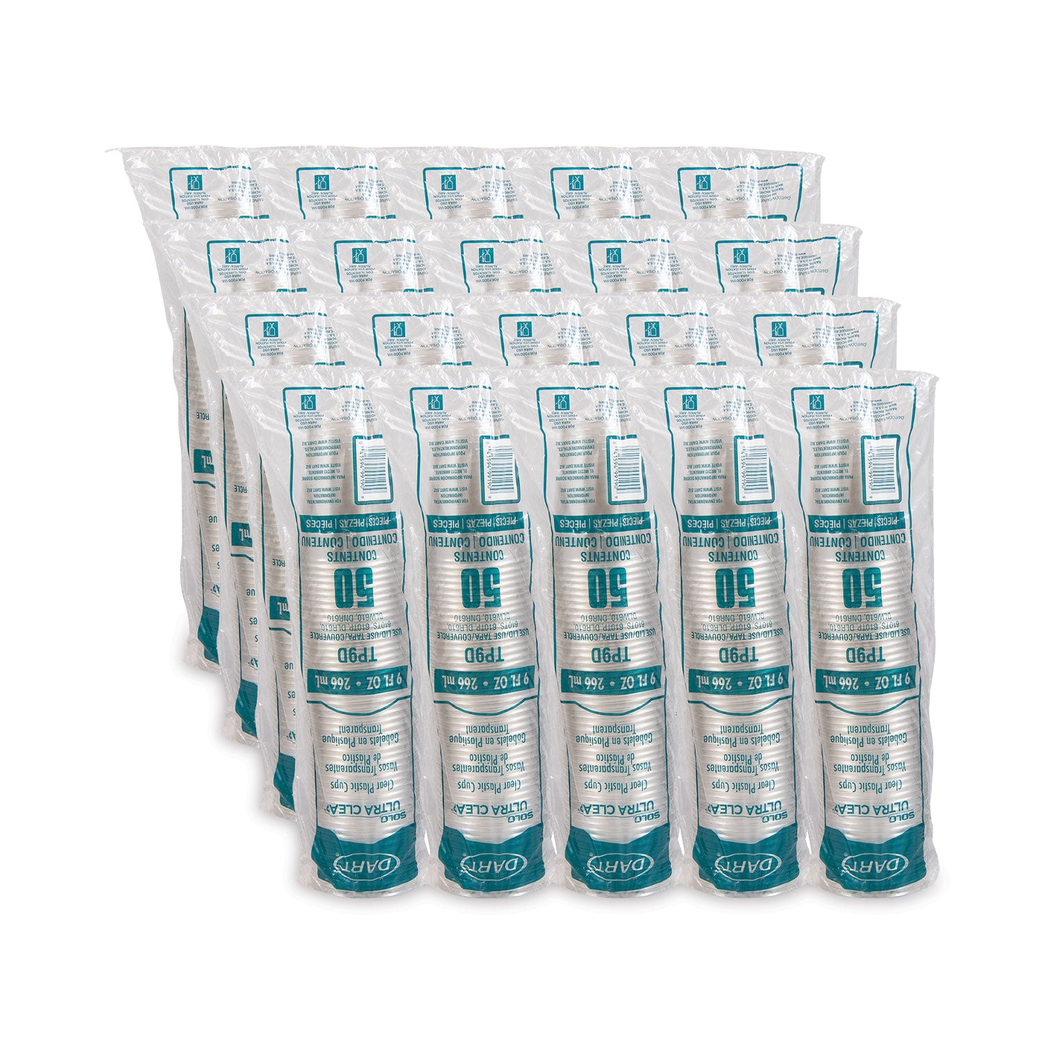 Ultra Clear PET Cups, Tall, 9 oz, Plastic, 50/Bag, 20 Bags/Carton