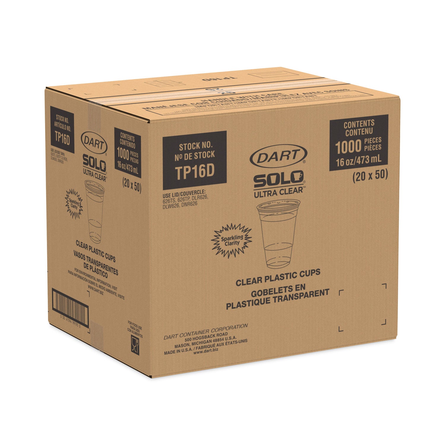 Ultra Clear PET Cups, Squat, 16 oz, Plastic, 50/Pack