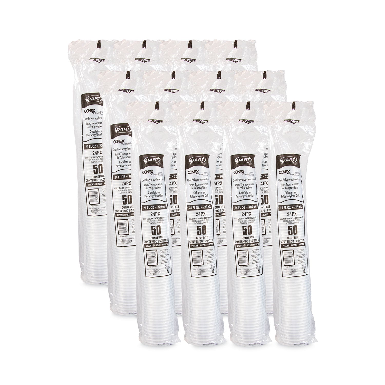 Conex ClearPro Plastic Cold Cups, 24 oz, 50/Bag, 12 Bags/Carton