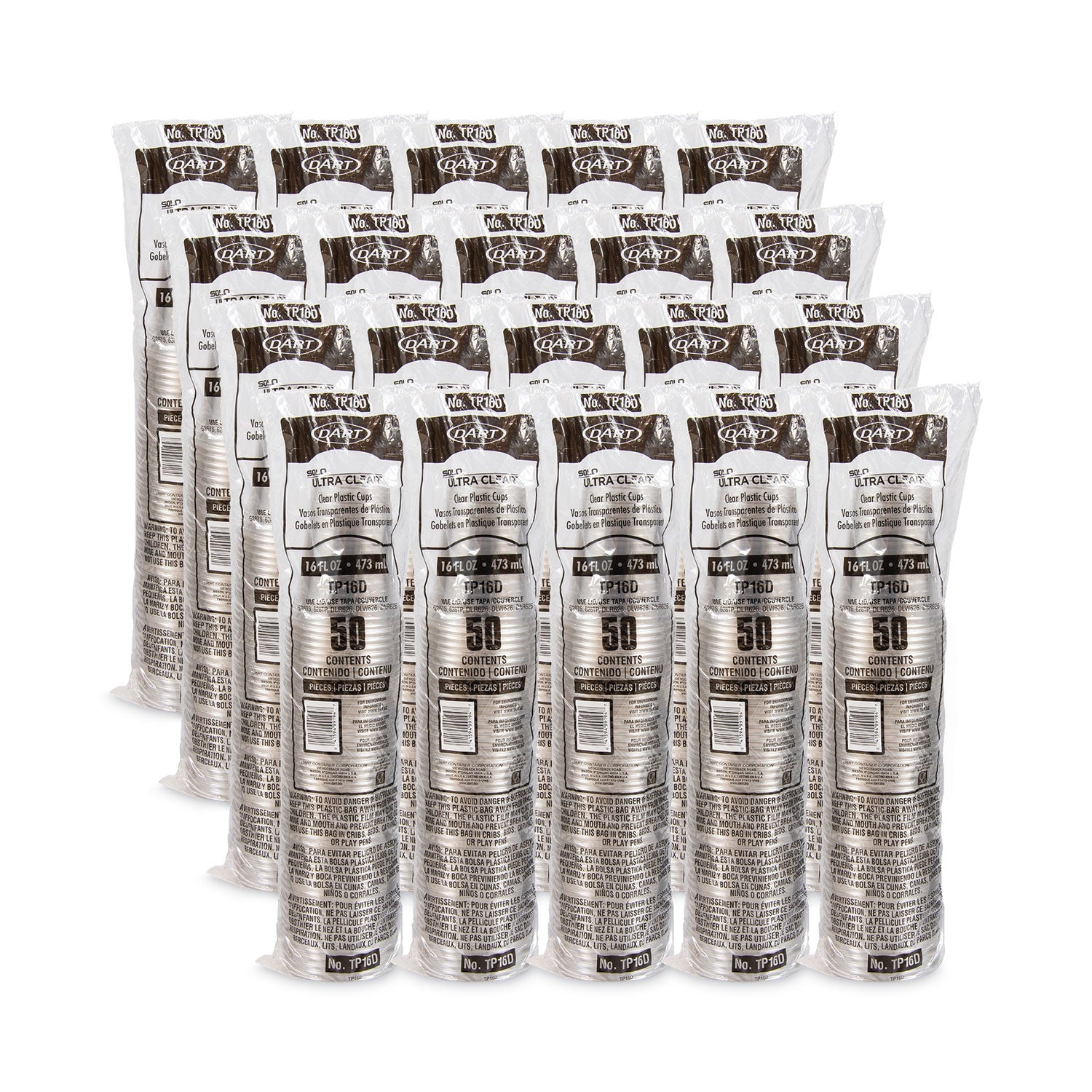 Ultra Clear PET Cups, Squat, 16 oz, Plastic, 50/Pack