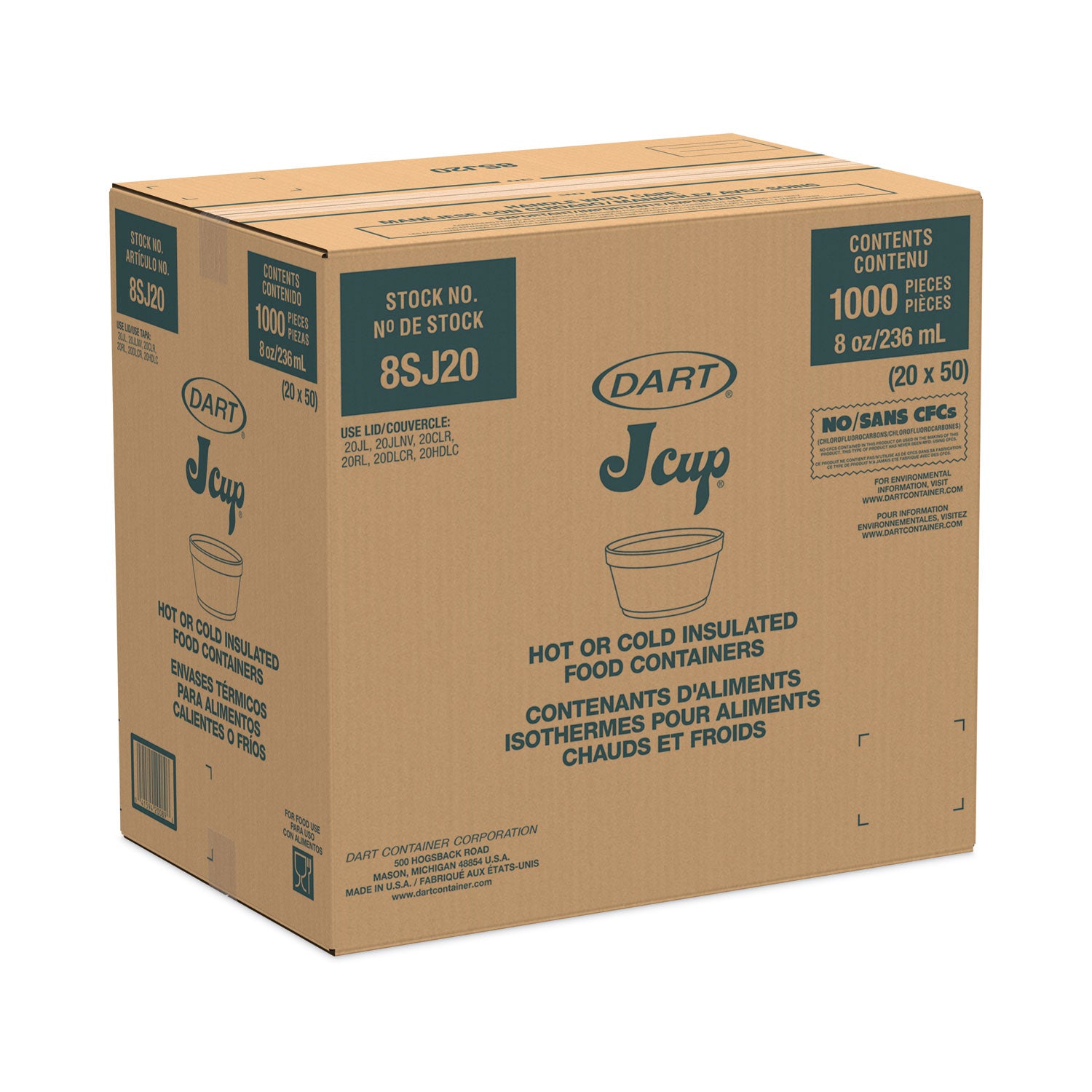 Foam Container, Extra Squat, 8 oz, White, 1,000/Carton