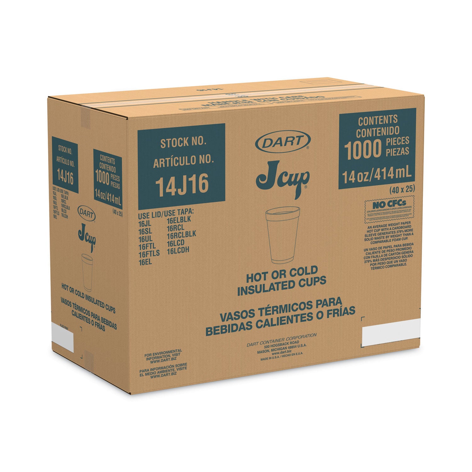 14 fl oz - White - Foam - Cold Drink, Hot Drink, Soft Drink - 25/Pack - 40 / Carton