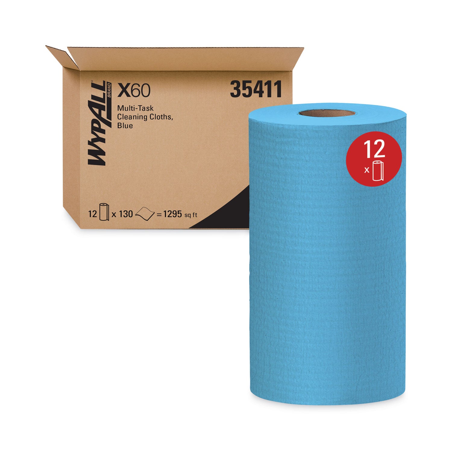 Wypall General Clean X60 Multi-Task Cleaning Cloths - 12.20" Length x 9.80" Width - Absorbent, Reinforced, Strong, Perforated, Durable, Reusable, Residue-free, Sturdy - Blue - 130/Roll - 1 Carton