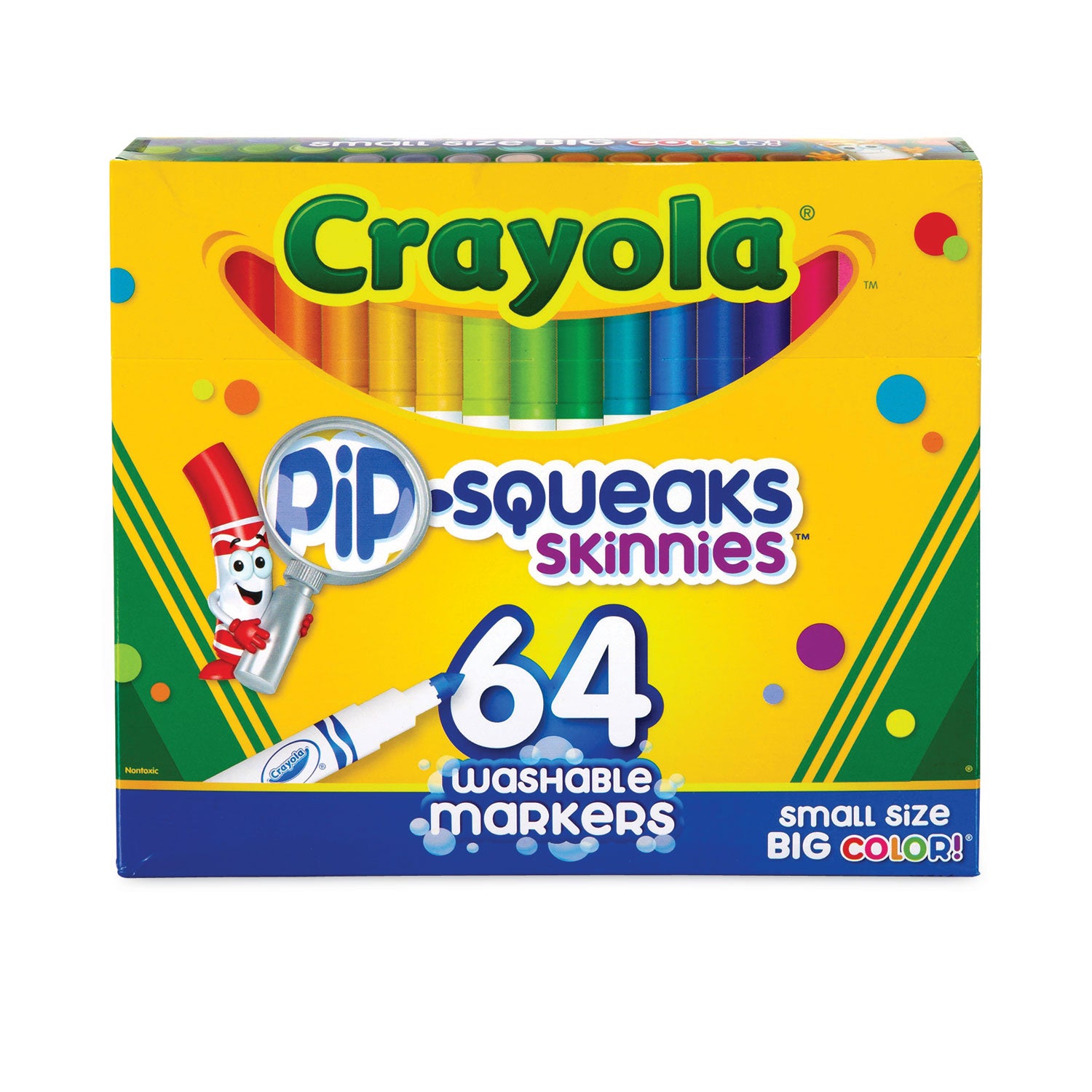 Pip-Squeaks Skinnies Washable Markers, Medium Bullet Tip, Assorted Colors, 64/pack