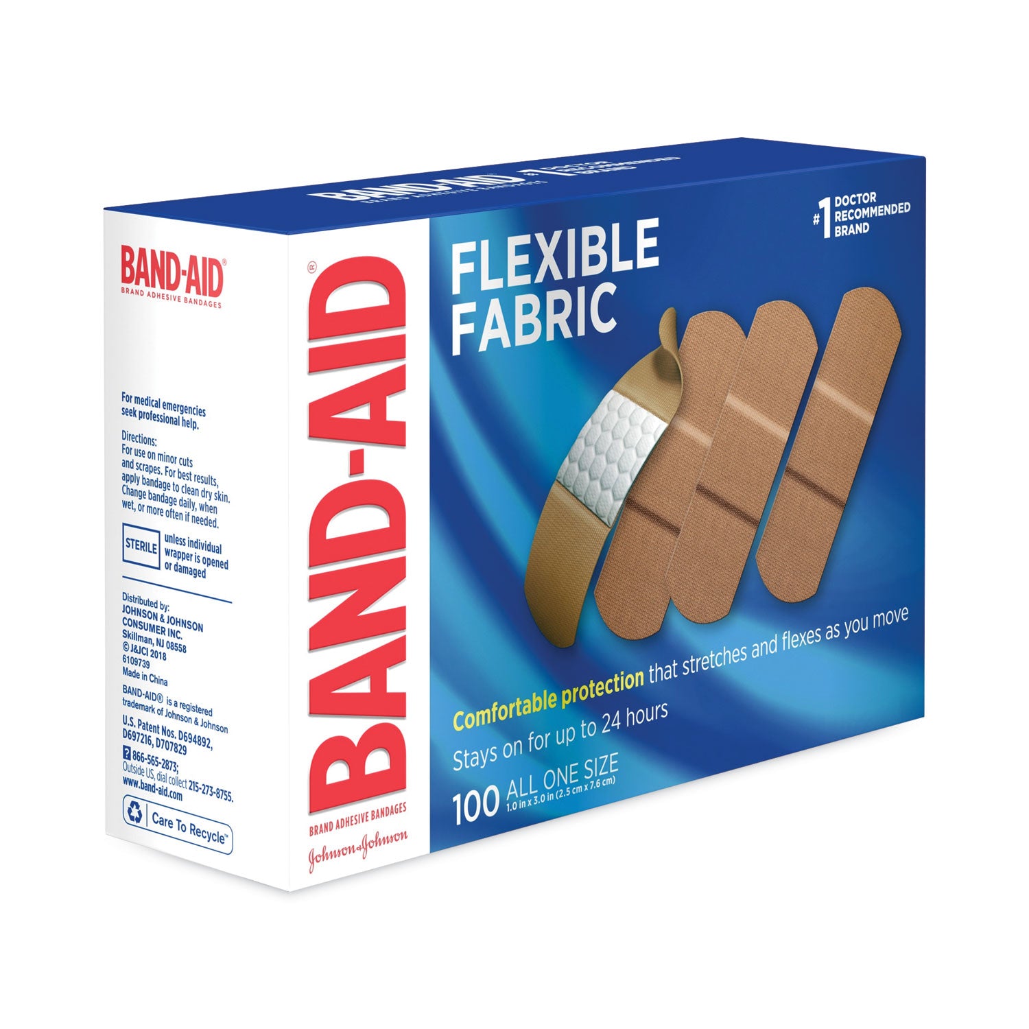 Band-Aid Flexible Fabric Adhesive Bandages - 100 - 1" Width - Beige - Fabric - 100 / Box
