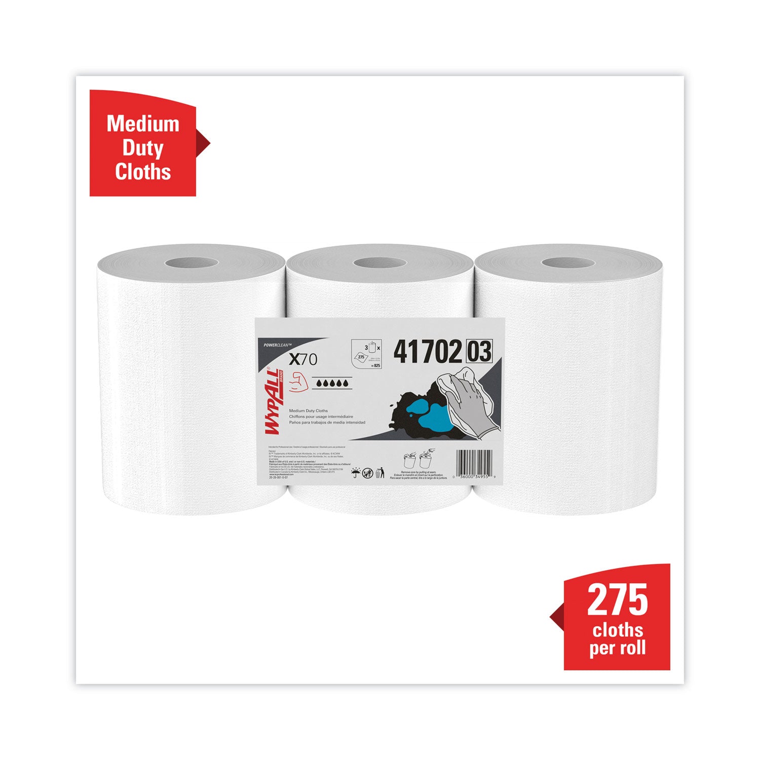 275 Sheets/Roll - White - Hydroknit, Pulp Fiber, Polypropylene - 3 / Carton