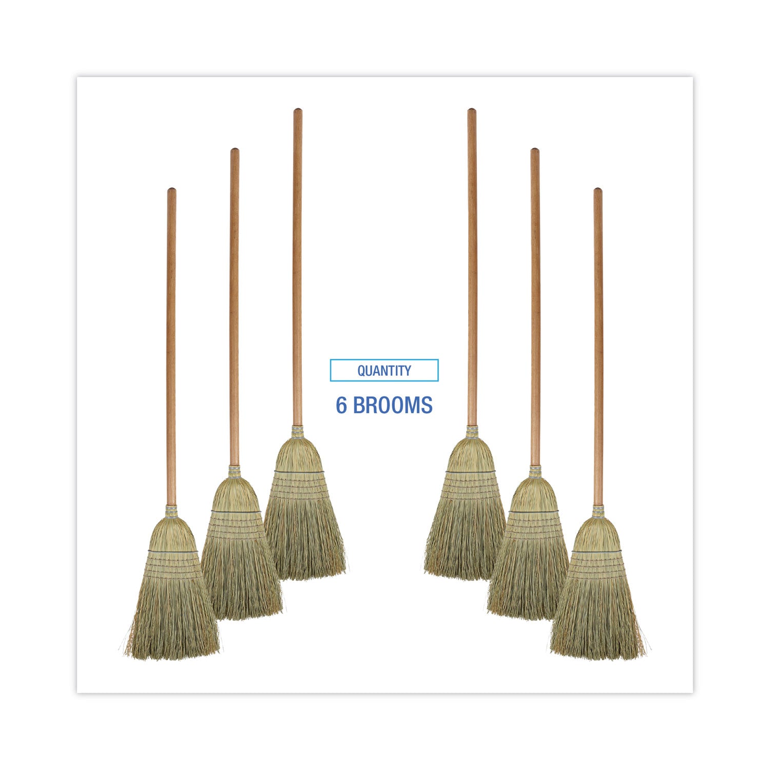 100% Corn Brooms, 60" Overall Length, Natural, 6/Carton