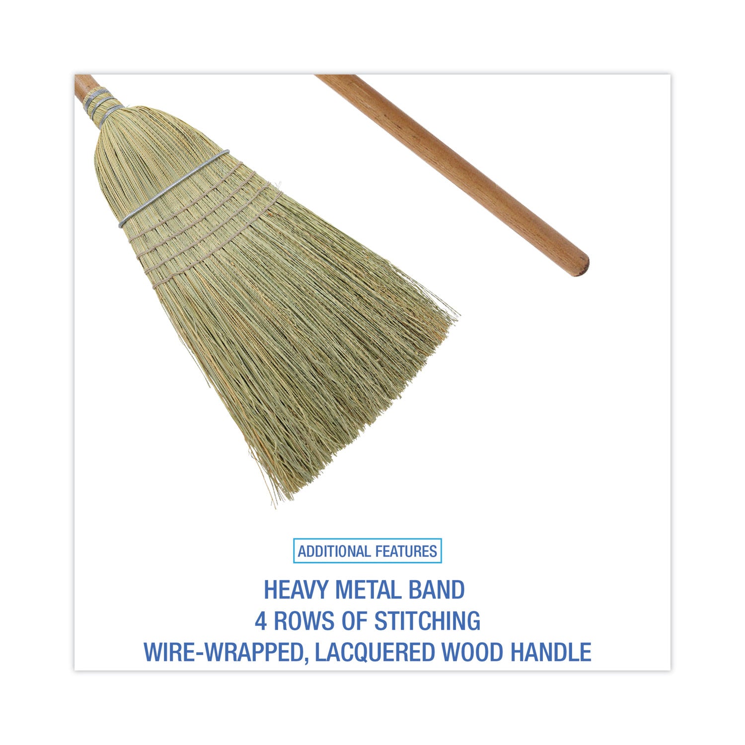 100% Corn Brooms, 60" Overall Length, Natural, 6/Carton