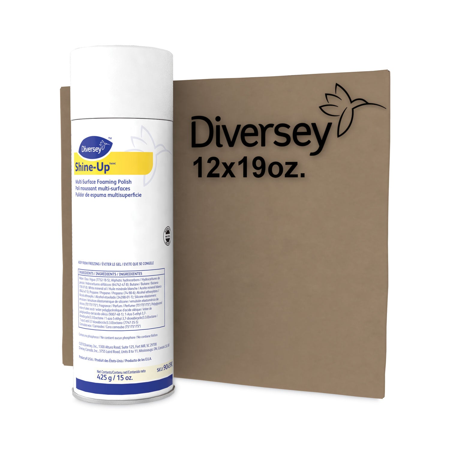 Shine-Uptm/mc Multi-Surface Foaming Polish, Lemon Scent, 15 Oz Aerosol Spray, 12/carton