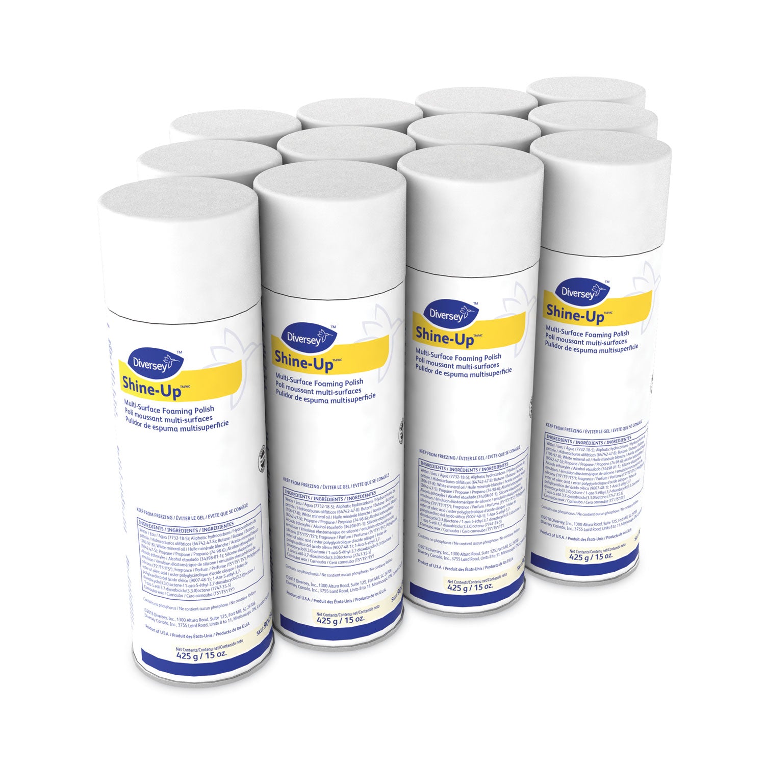 Shine-Uptm/mc Multi-Surface Foaming Polish, Lemon Scent, 15 Oz Aerosol Spray, 12/carton