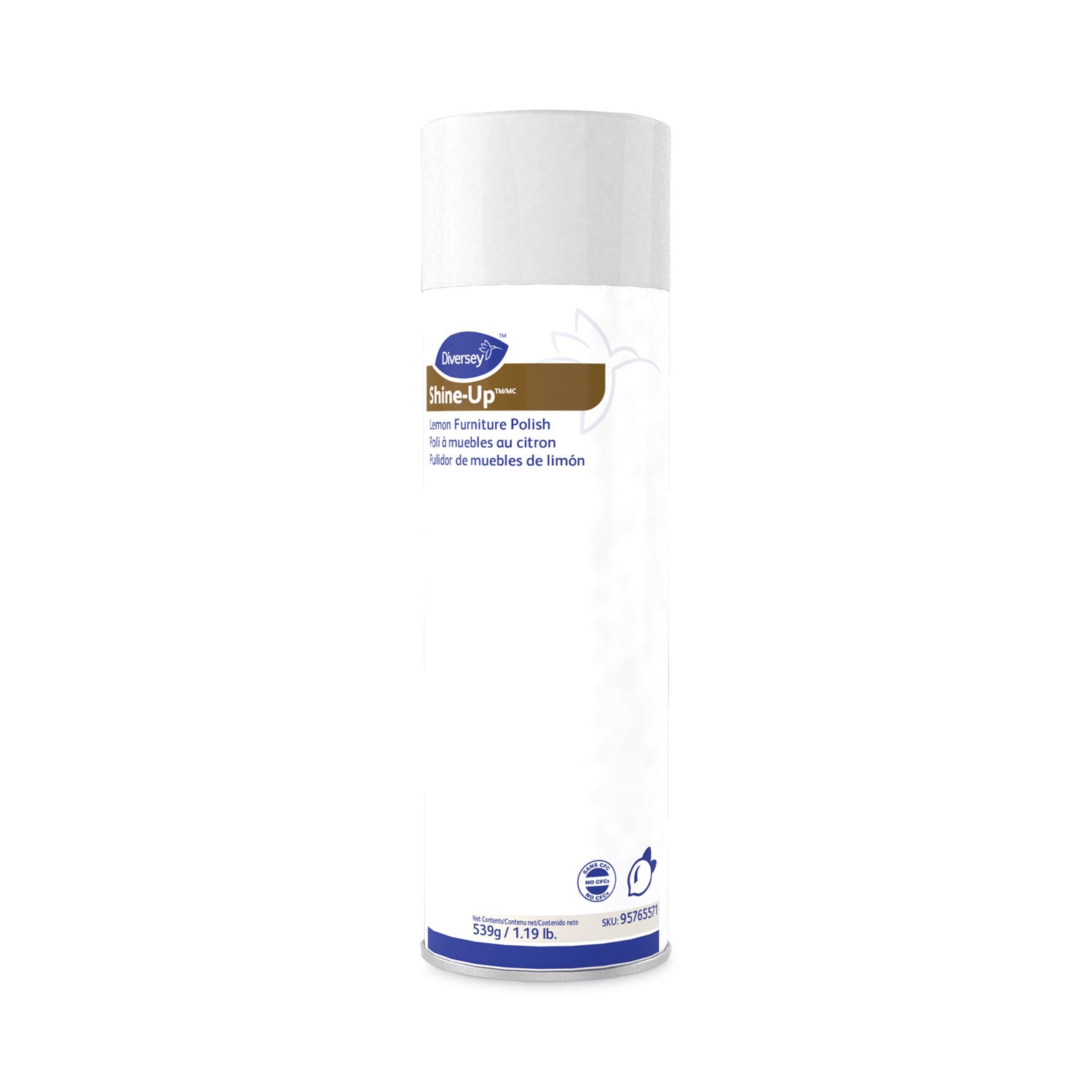 Diversey Shine-Up Lemon Furniture Polish, Ready-To-Use Aerosol, 19 fl oz, Lemon Scent, White, Fingerprint Resistant, Residue-Free, Wear Resistant, 12/Carton