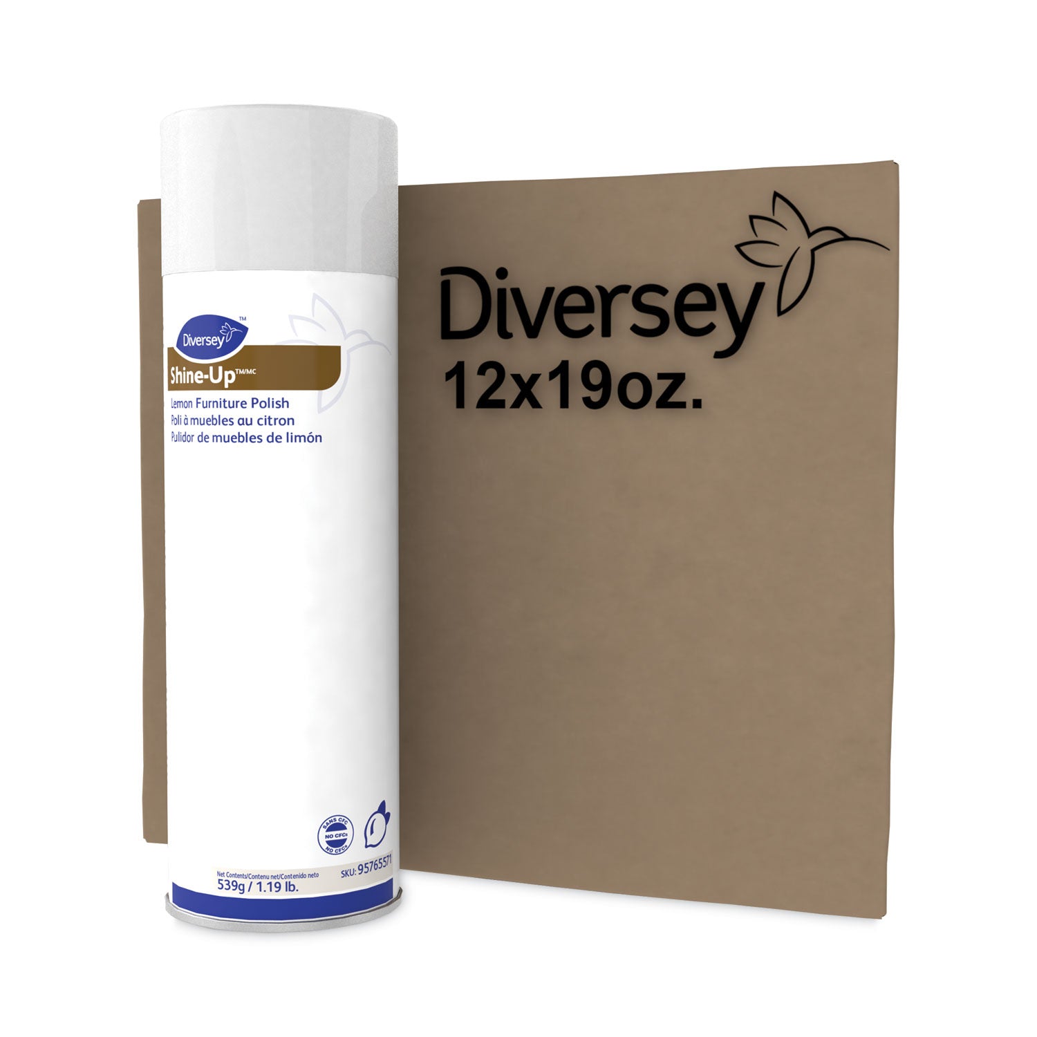 Diversey Shine-Up Lemon Furniture Polish, Ready-To-Use Aerosol, 19 fl oz, Lemon Scent, White, Fingerprint Resistant, Residue-Free, Wear Resistant, 12/Carton