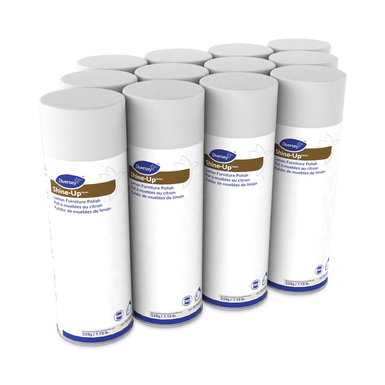 Diversey Shine-Up Lemon Furniture Polish, Ready-To-Use Aerosol, 19 fl oz, Lemon Scent, White, Fingerprint Resistant, Residue-Free, Wear Resistant, 12/Carton