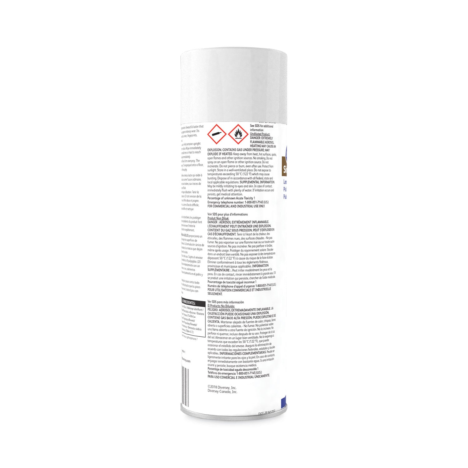 Diversey Shine-Up Lemon Furniture Polish, Ready-To-Use Aerosol, 19 fl oz, Lemon Scent, White, Fingerprint Resistant, Residue-Free, Wear Resistant, 12/Carton