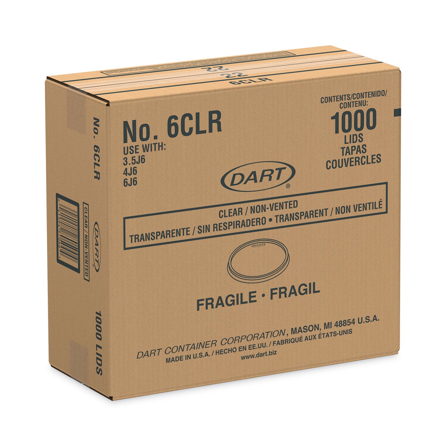 Non-Vented Container Lids, Clear, Plastic, 100/Pack, 10 Packs/Carton