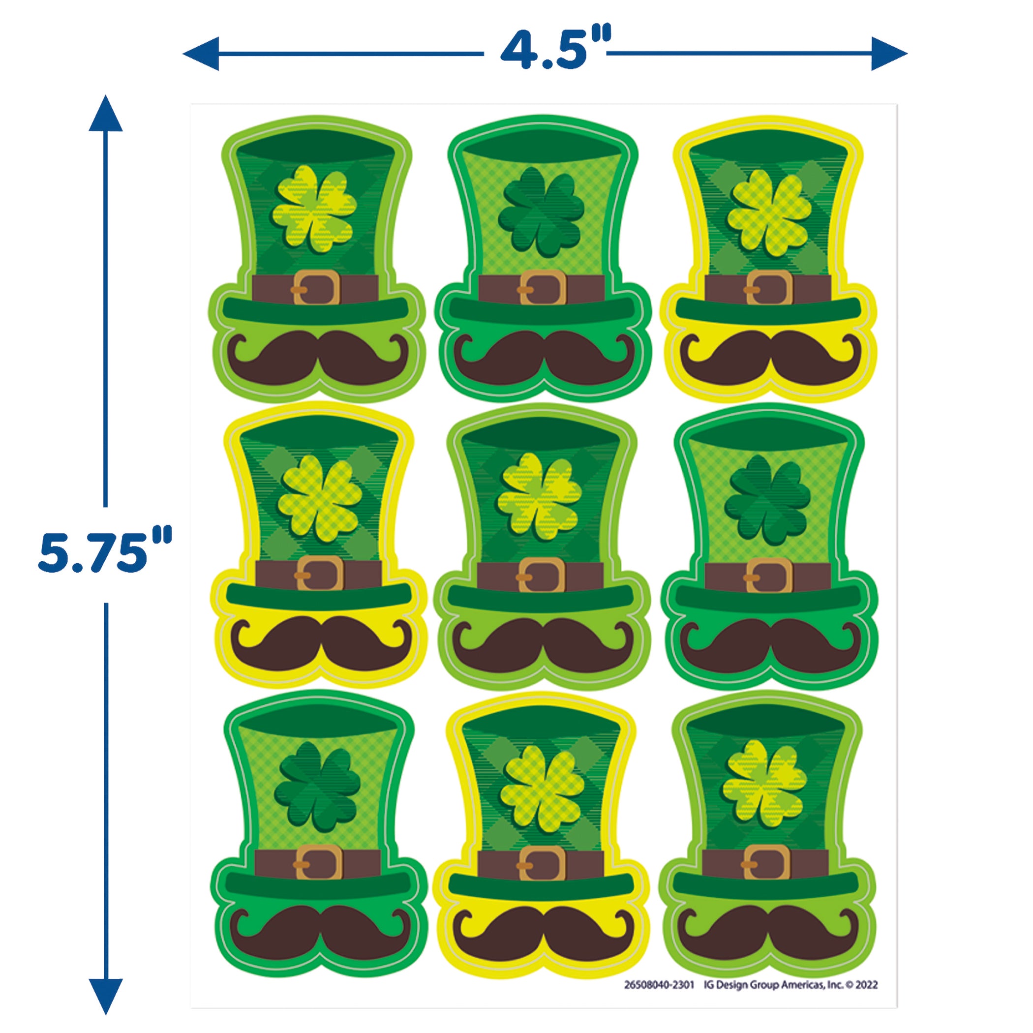St. Pat's Hats Giant Stickers, Pack of 36