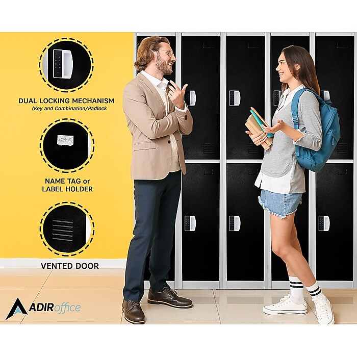 72" H x 12" W  2-Tier Steel Storage Locker with Digital Lock, Black