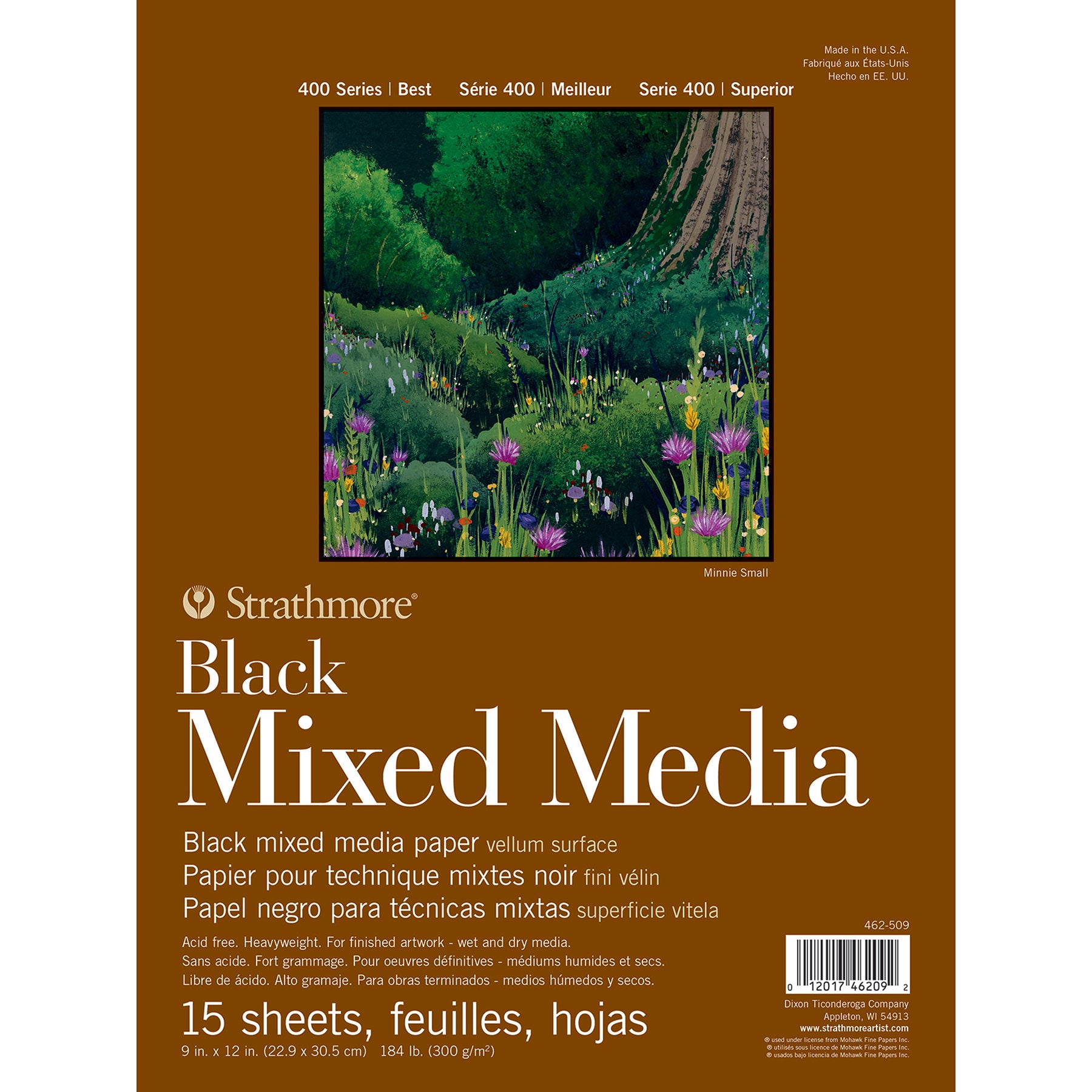 400 Series Mixed Media Pad, Black, Glue Binding, 15 Sheet, 9x12 inch, 1 Count