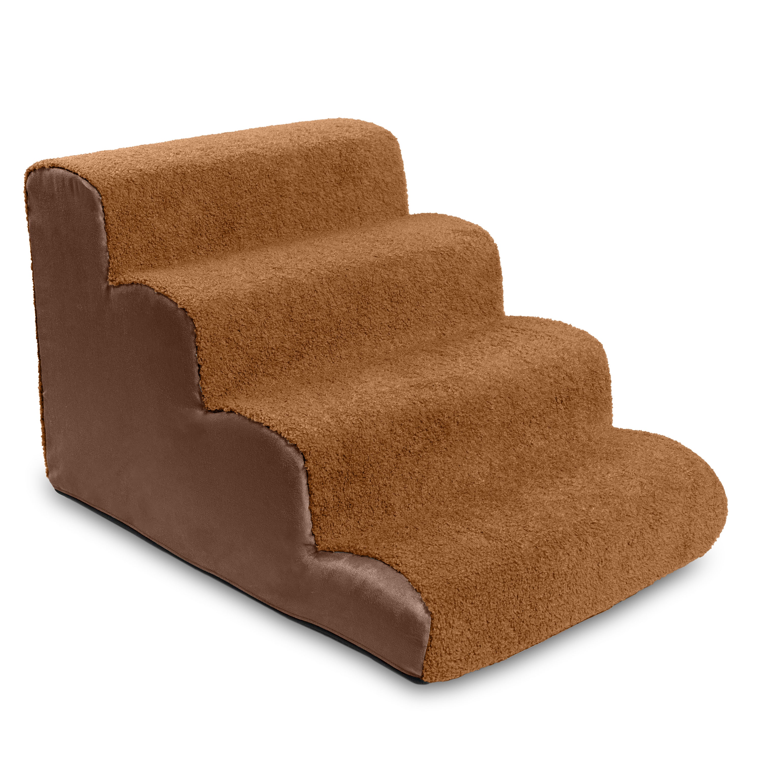 Jaxx Dubb Dog Steps - Supportive Pet Stairs for Improved Mobility and Spine Pressure Relief - Machine Washable Covers with Stylish Sherpa Boucle Fabric Top - 4 Stairs, Caramel / Chocolate