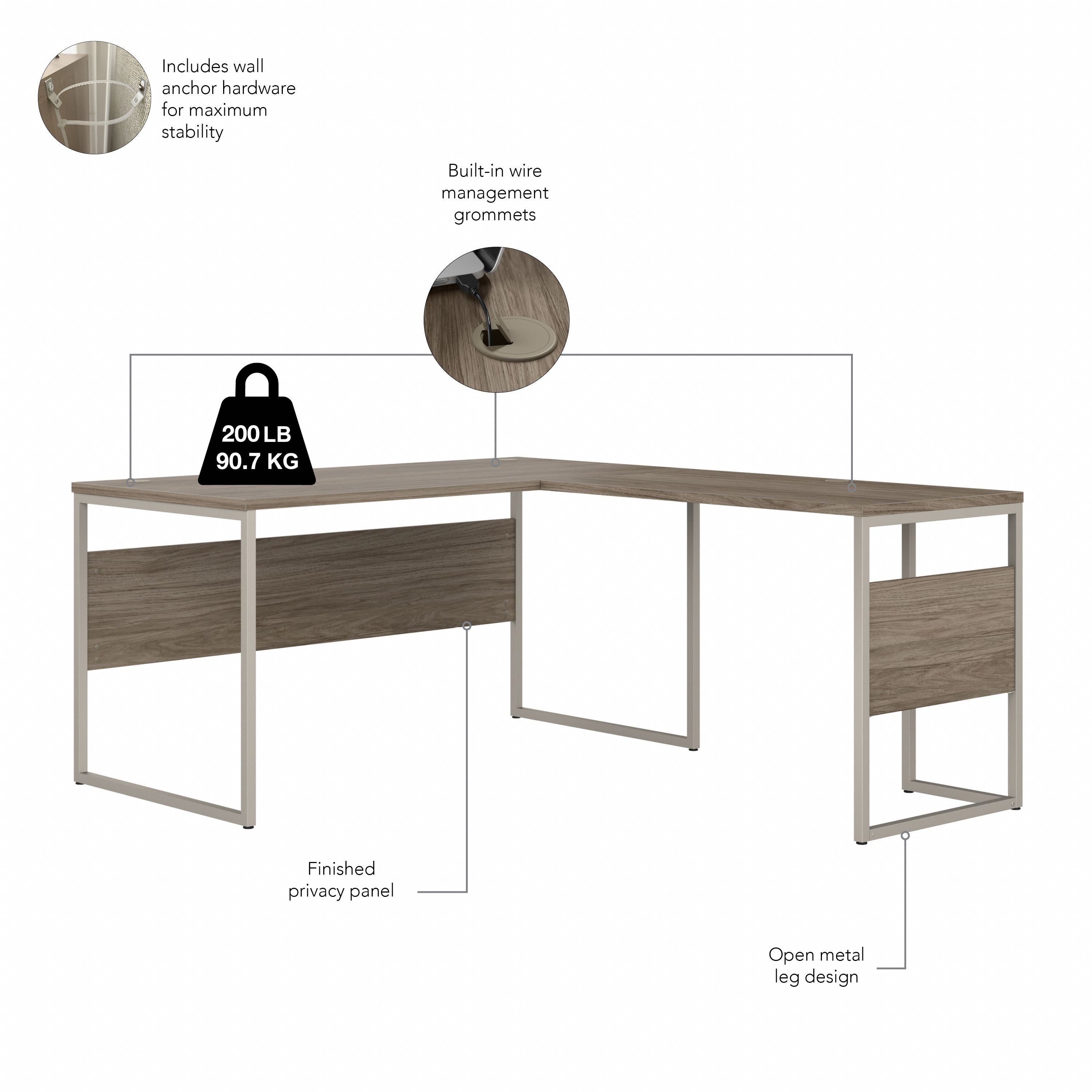 Bush Business Furniture Hybrid 60W x 30D L Shaped Table Desk with Metal Legs in Modern Hickory - 59.45" Width x 71.34" Depth x 29.91" Height