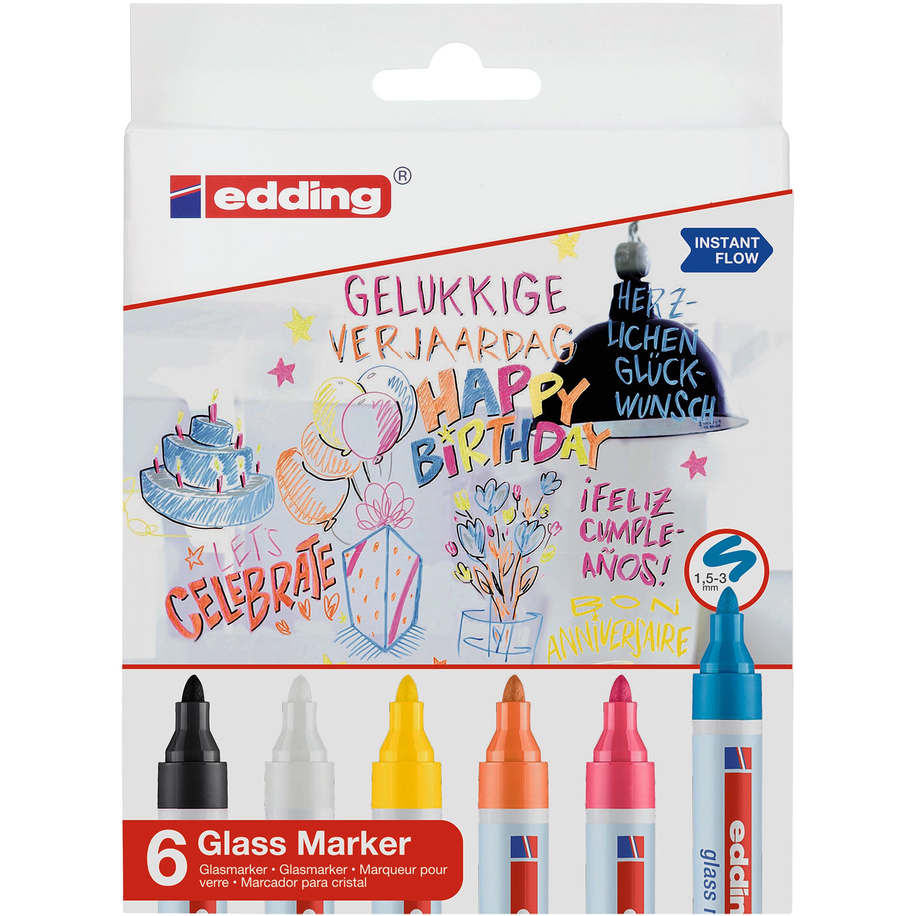 edding 95 Glass Marker - Set of 6 - Assorted