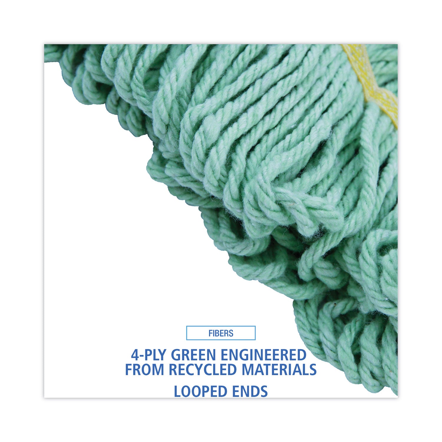 Ecomop Looped-End Mop Head, Recycled Fibers, Large Size, Green, 12/carton