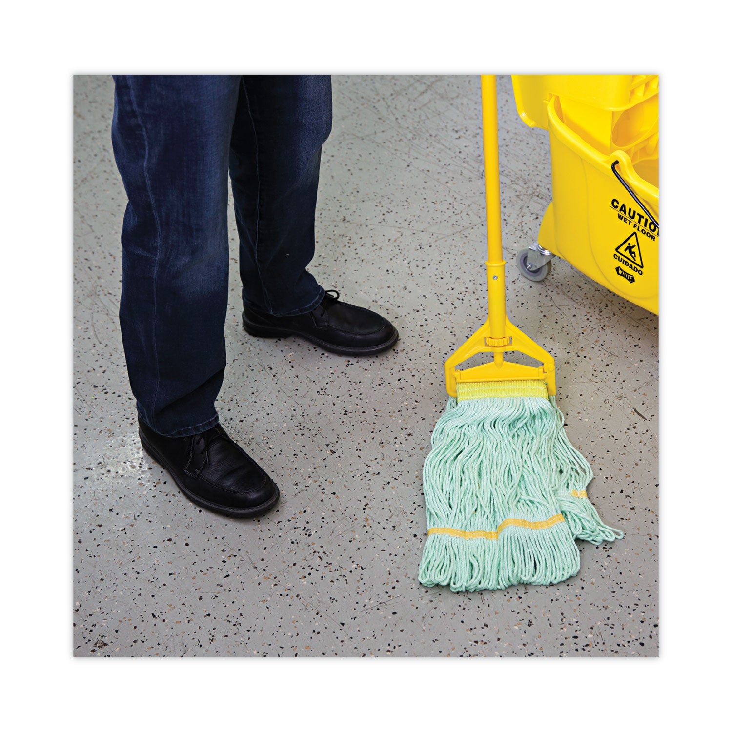 Ecomop Looped-End Mop Head, Recycled Fibers, Medium Size, Green, 12/carton