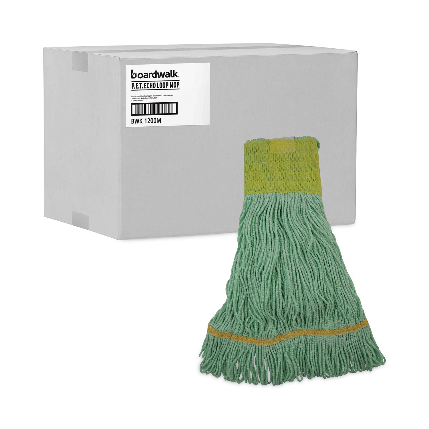 Ecomop Looped-End Mop Head, Recycled Fibers, Medium Size, Green, 12/carton