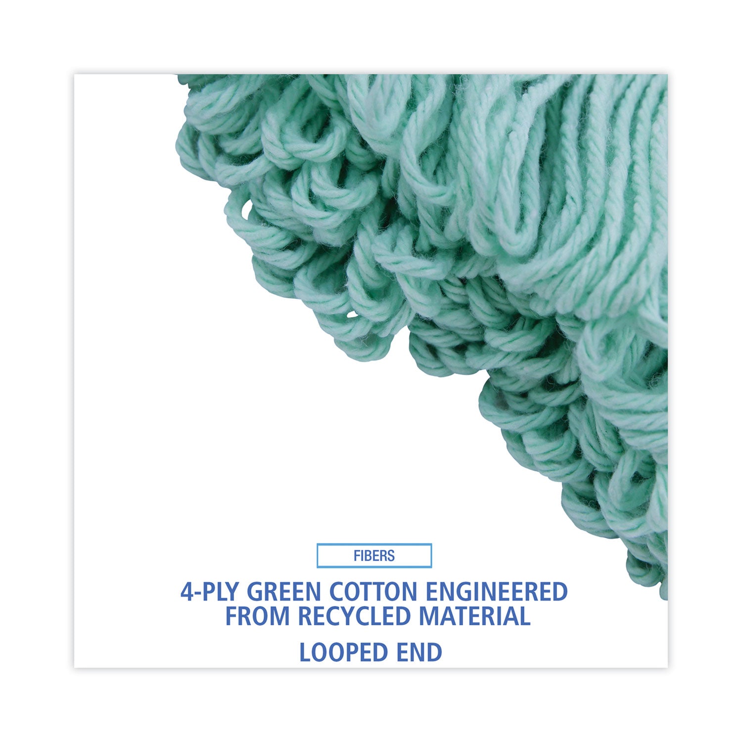 Ecomop Looped-End Mop Head, Recycled Fibers, Medium Size, Green