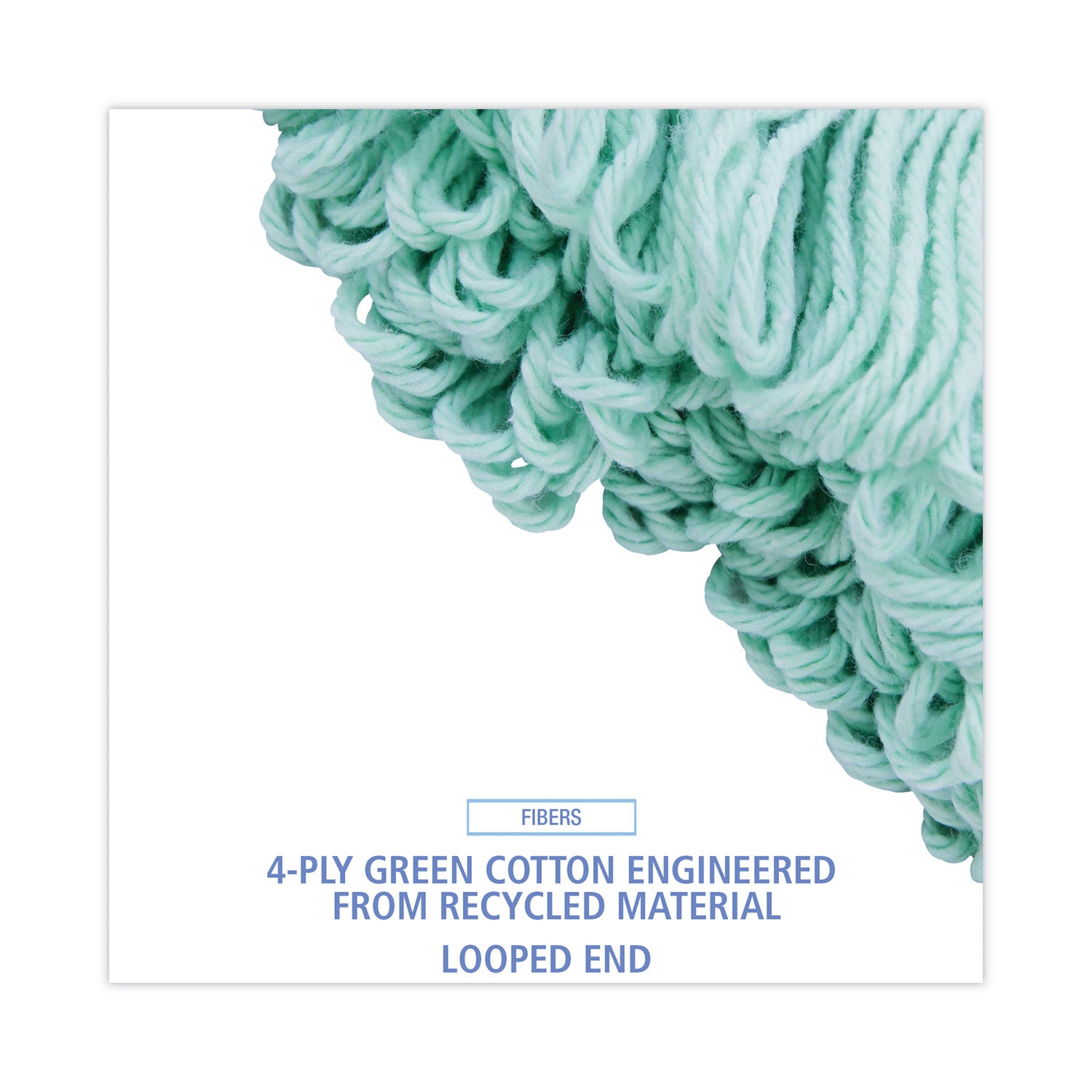 Ecomop Looped-End Mop Head, Recycled Fibers, Extra Large Size, Green