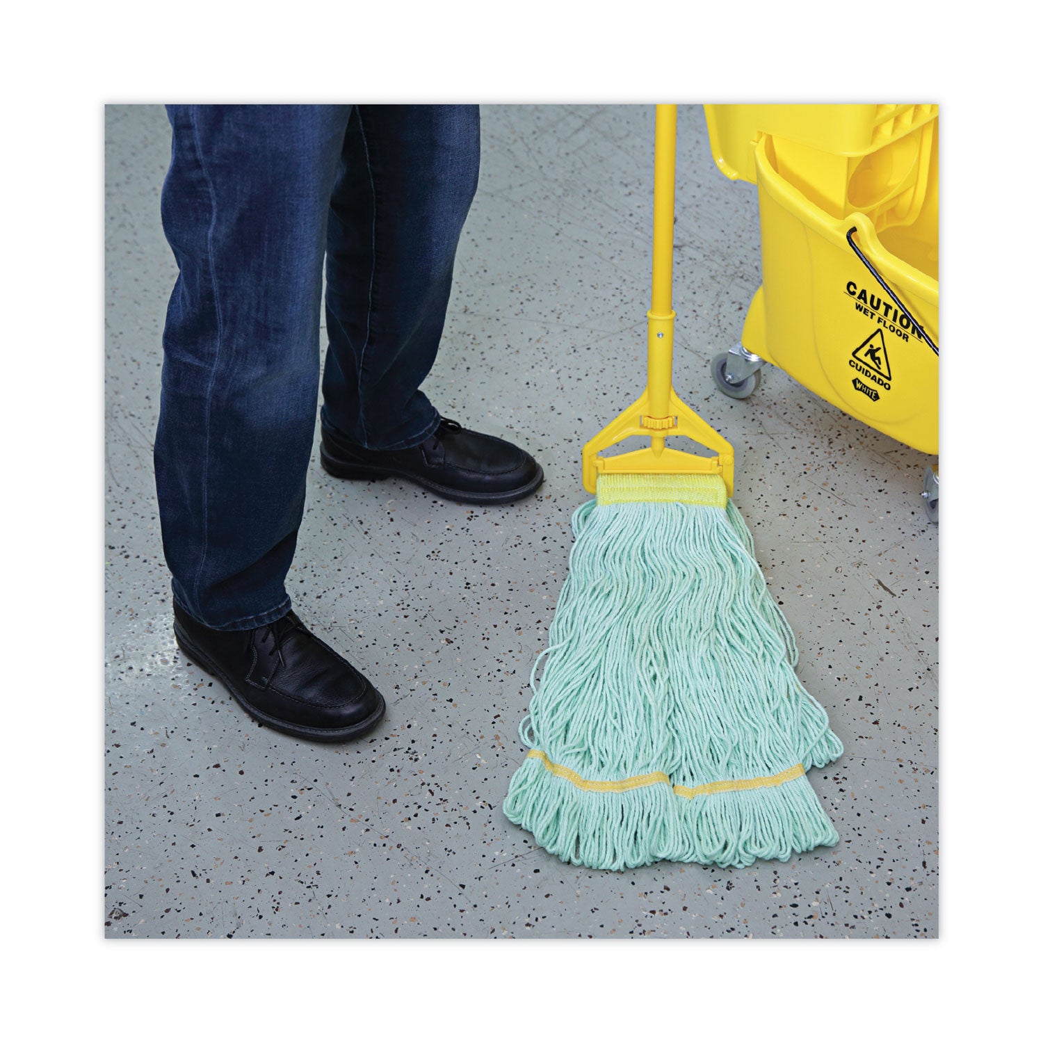 Ecomop Looped-End Mop Head, Recycled Fibers, Extra Large Size, Green