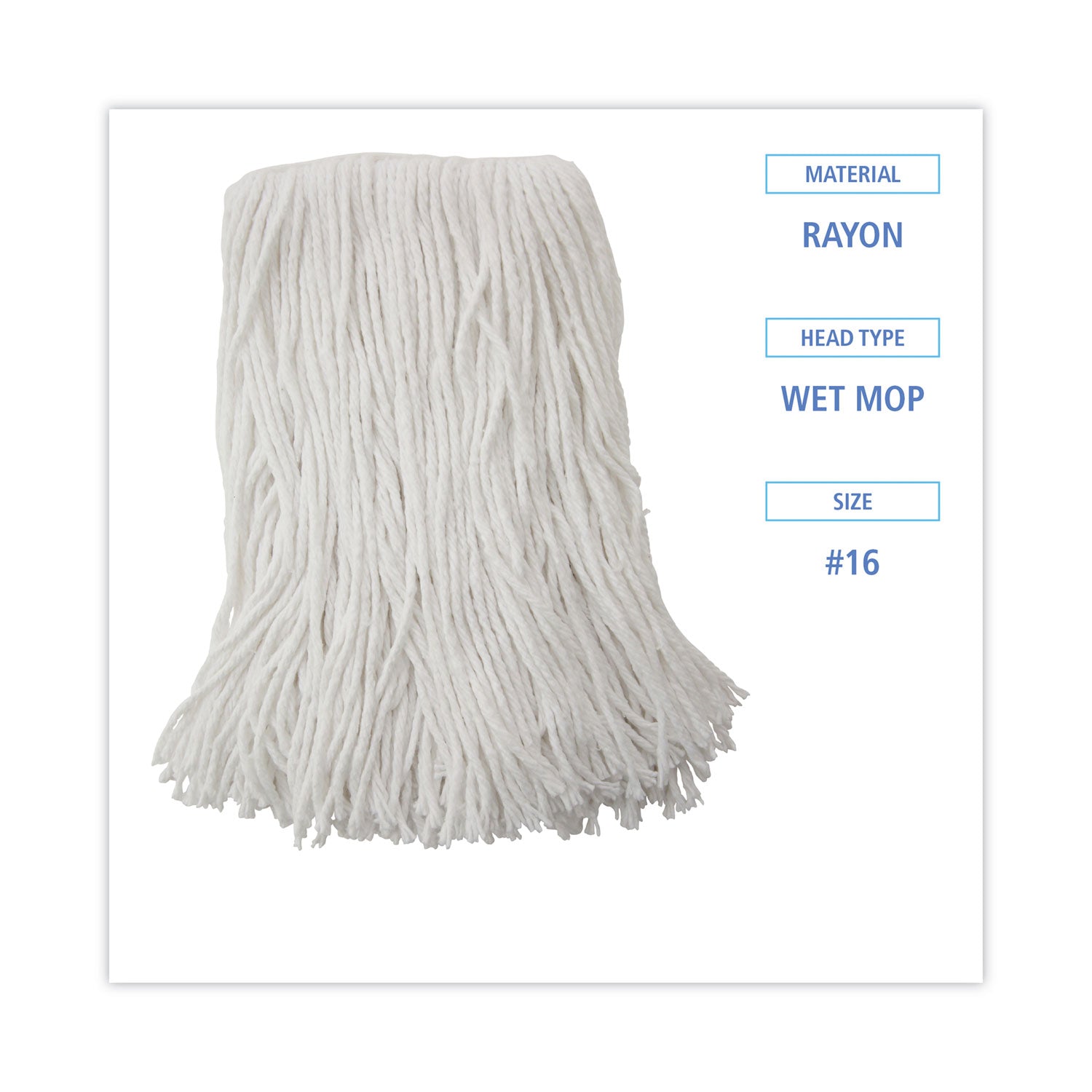 Mop Head, Value Standard Head, Rayon Fiber, Cut-End, Size No. 16, White, 12/carton