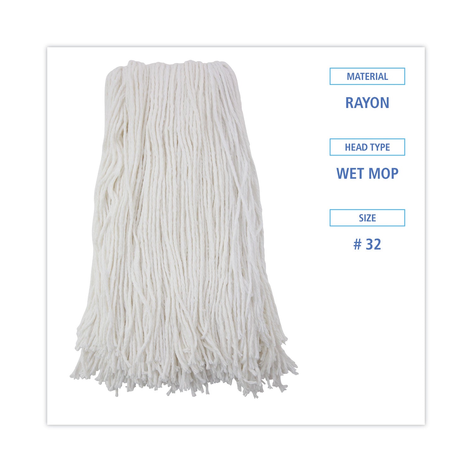 Cut-End Wet Mop Head, Rayon, No. 32, White, 12/carton