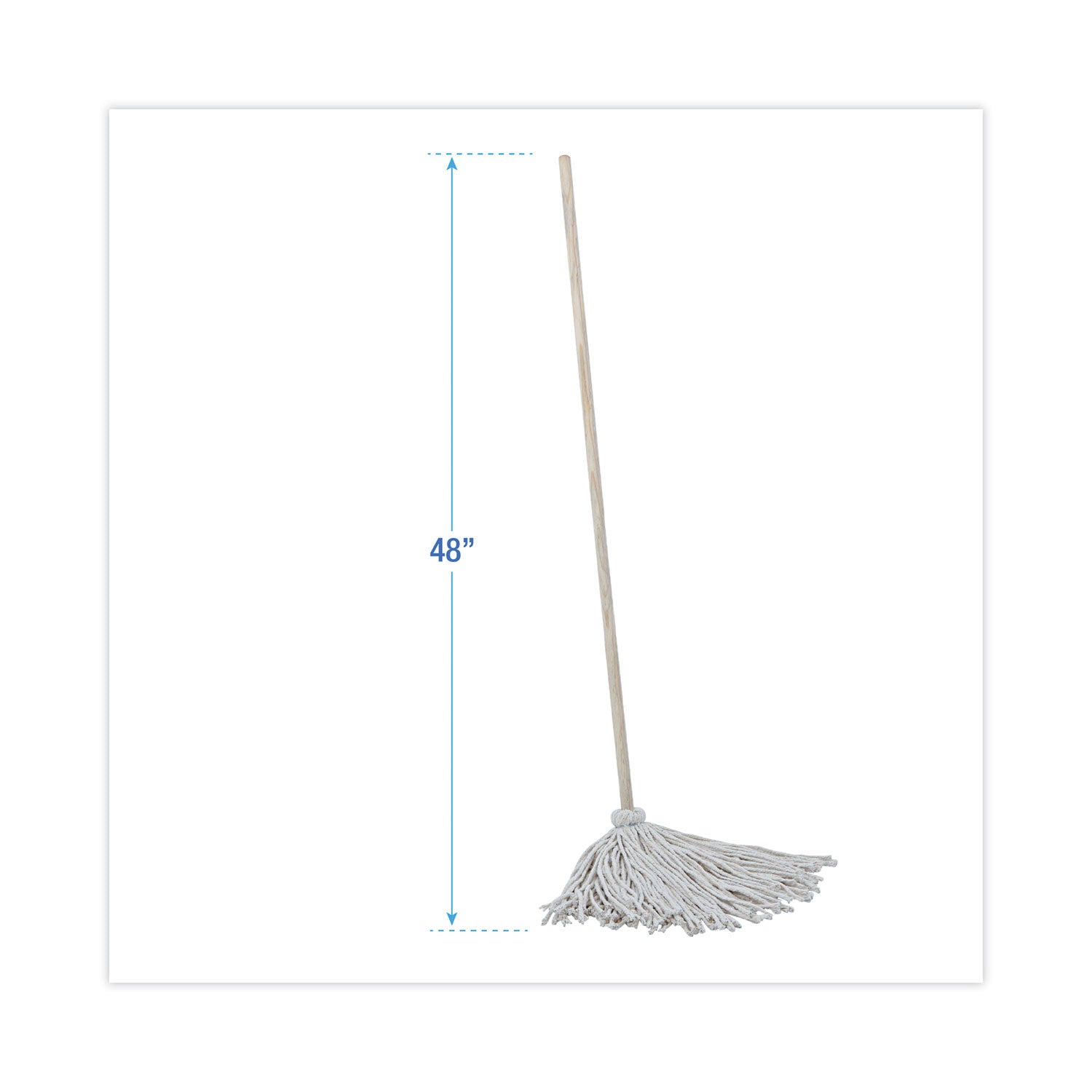 Handle/Deck Mops, #16 White Cotton Head, 48" Natural Wood Handle