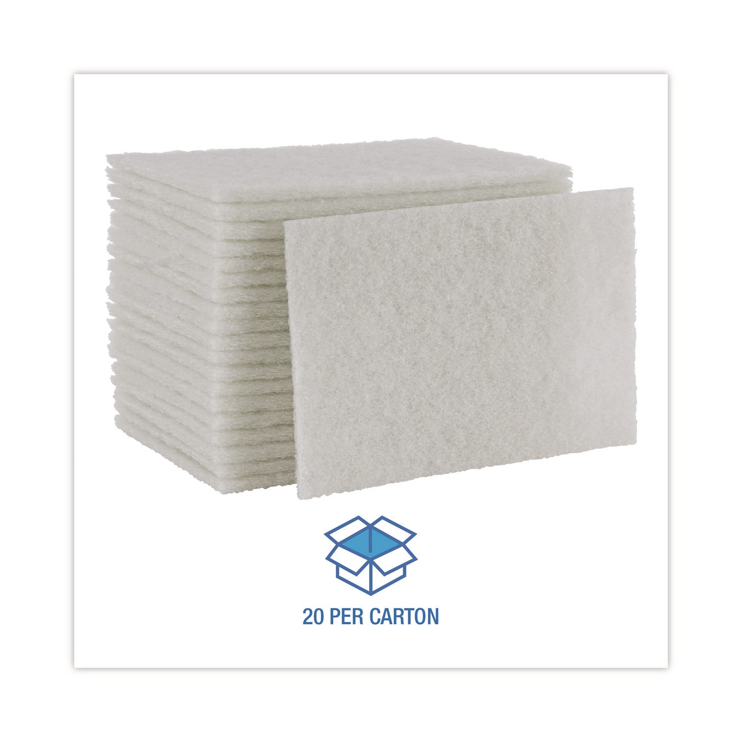 Light-Duty Scouring Pad, 6 x 9, White, 20/Carton