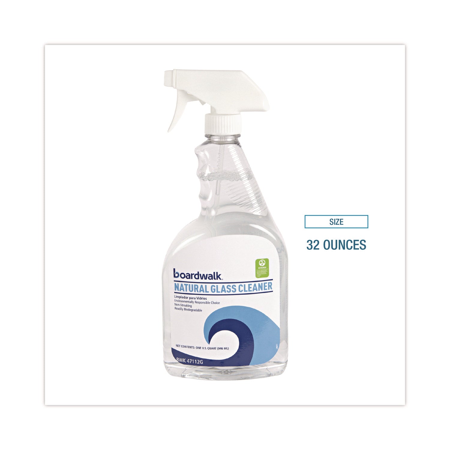 Natural Glass Cleaner, Unscented, 32 oz Trigger Spray Bottle, 12/Carton