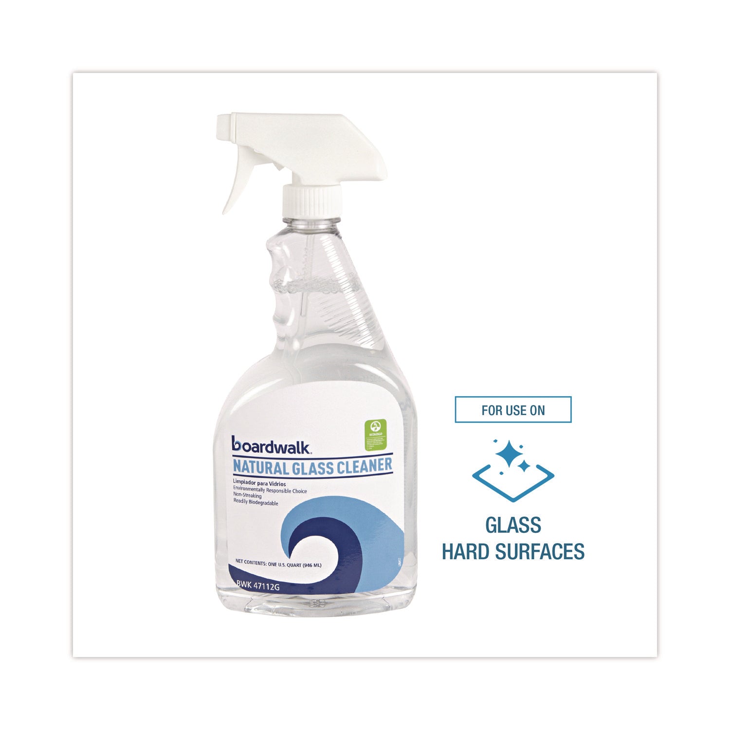 Natural Glass Cleaner, Unscented, 32 oz Trigger Spray Bottle, 12/Carton