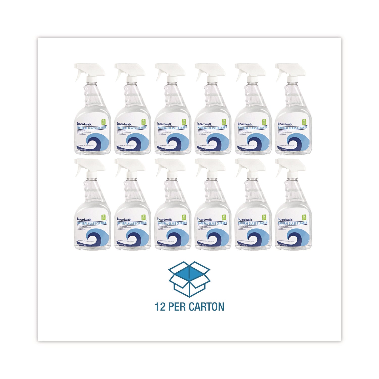 Natural Glass Cleaner, Unscented, 32 oz Trigger Spray Bottle, 12/Carton