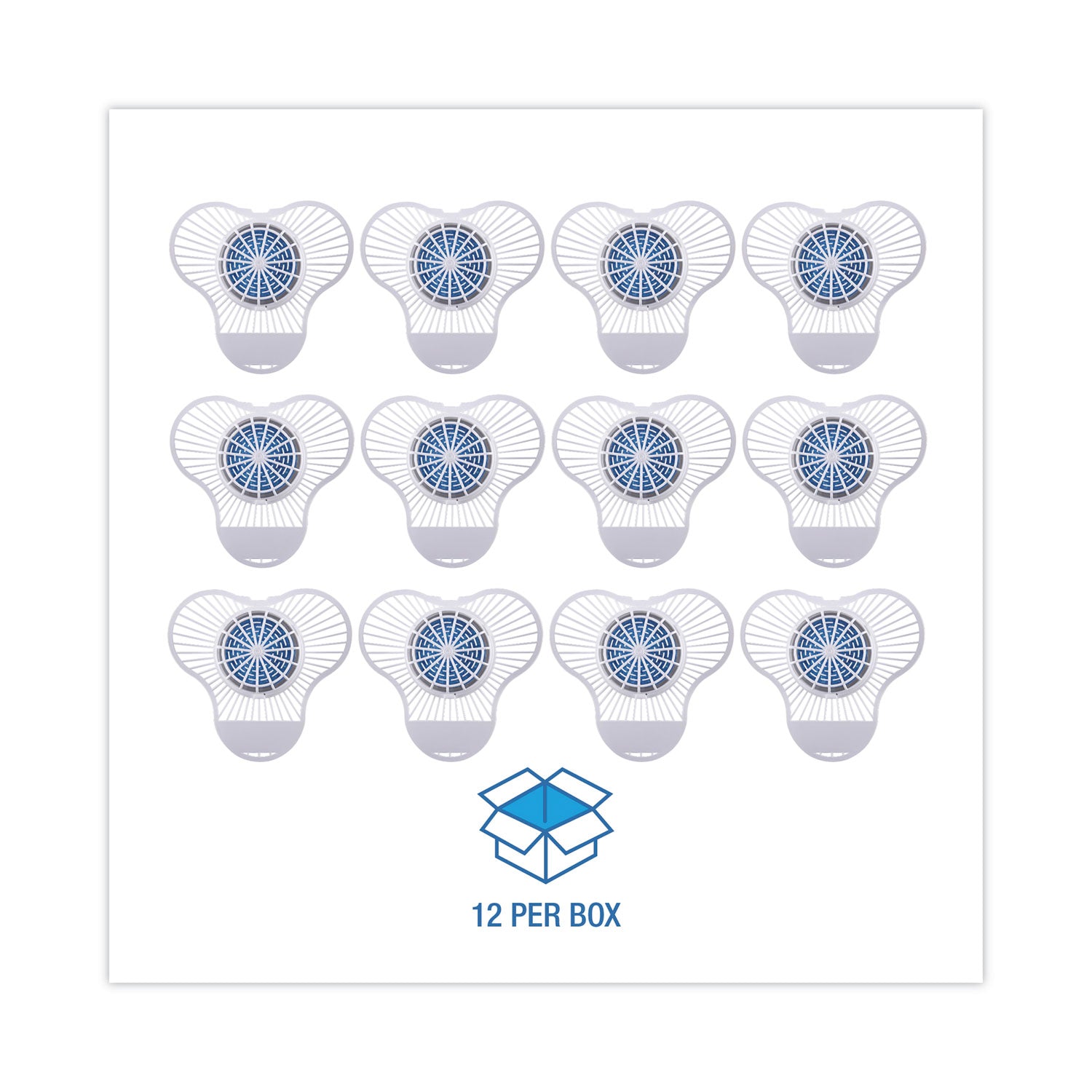 Urinal Screen with Non-Para Deodorizer Block, Green Apple Scent, 3.25 oz, Blue/White, 12/Box