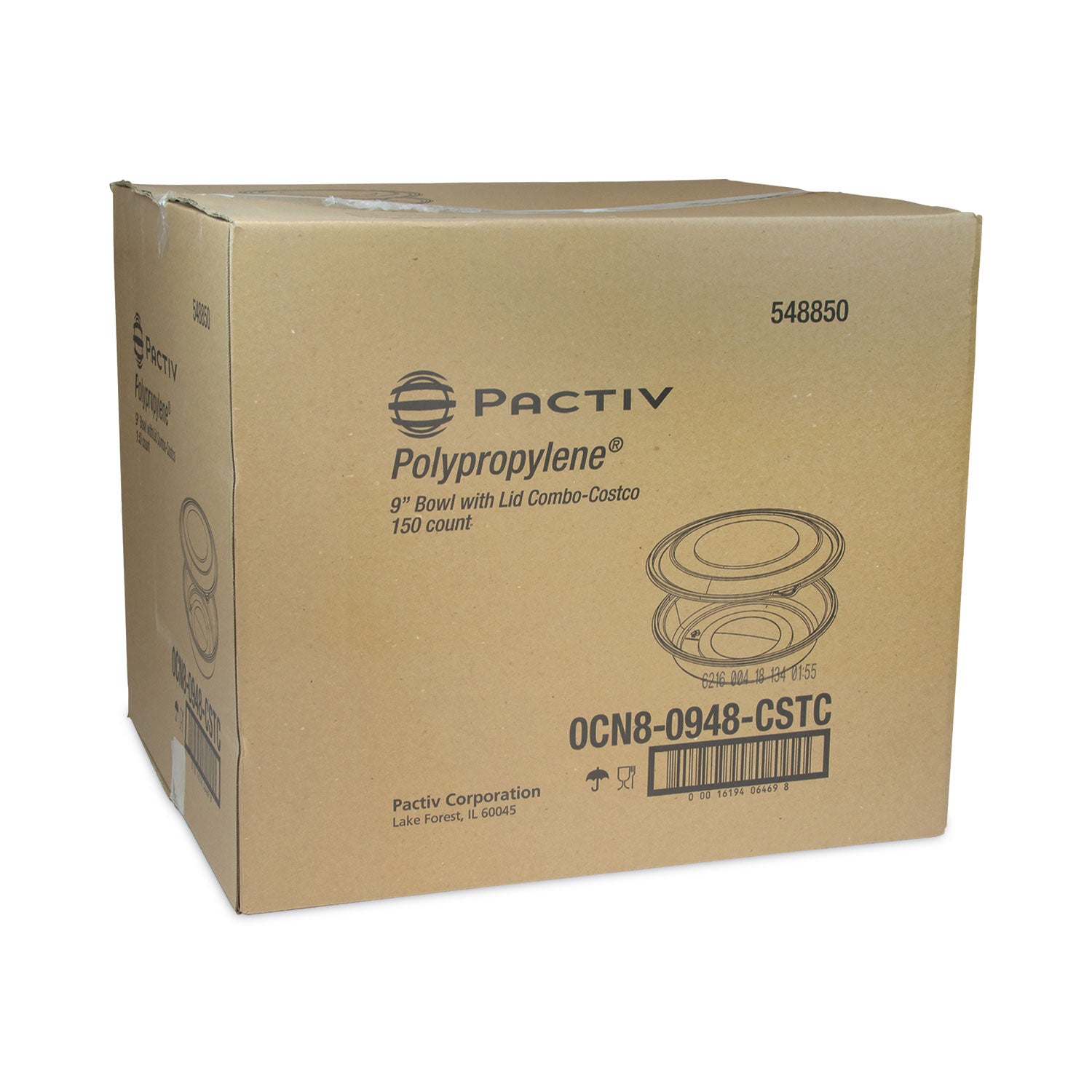 EarthChoice MealMaster Container with Lid, 48 oz, 10.13" Diameter x 2.13" h, Black/Clear, Plastic, 150/Carton
