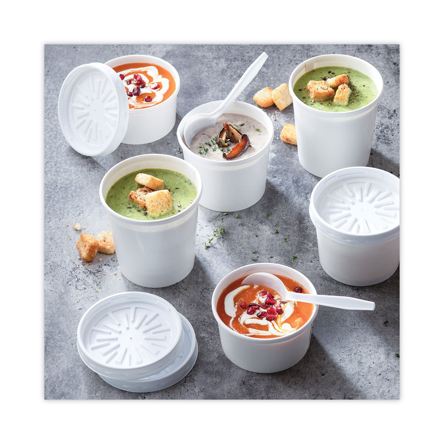 Paper Round Food Container and Lid Combo, 12 oz, 3.75" Diameter x 3" h, White, 250/Carton