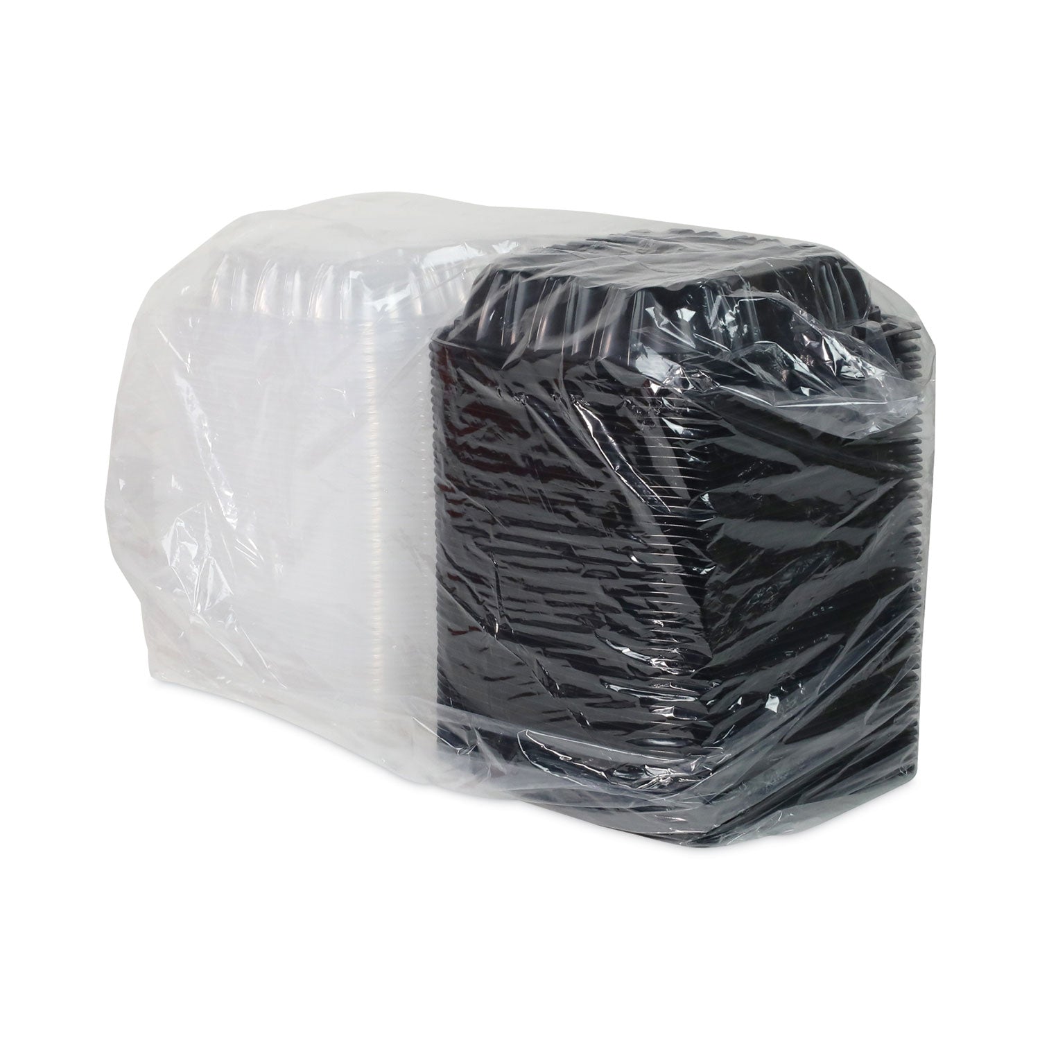 EarthChoice Vented Dual Color Microwavable Hinged Lid Container, 38 oz, 8.5 x 8.5 x 3, Black/Clear, Plastic, 150/Carton
