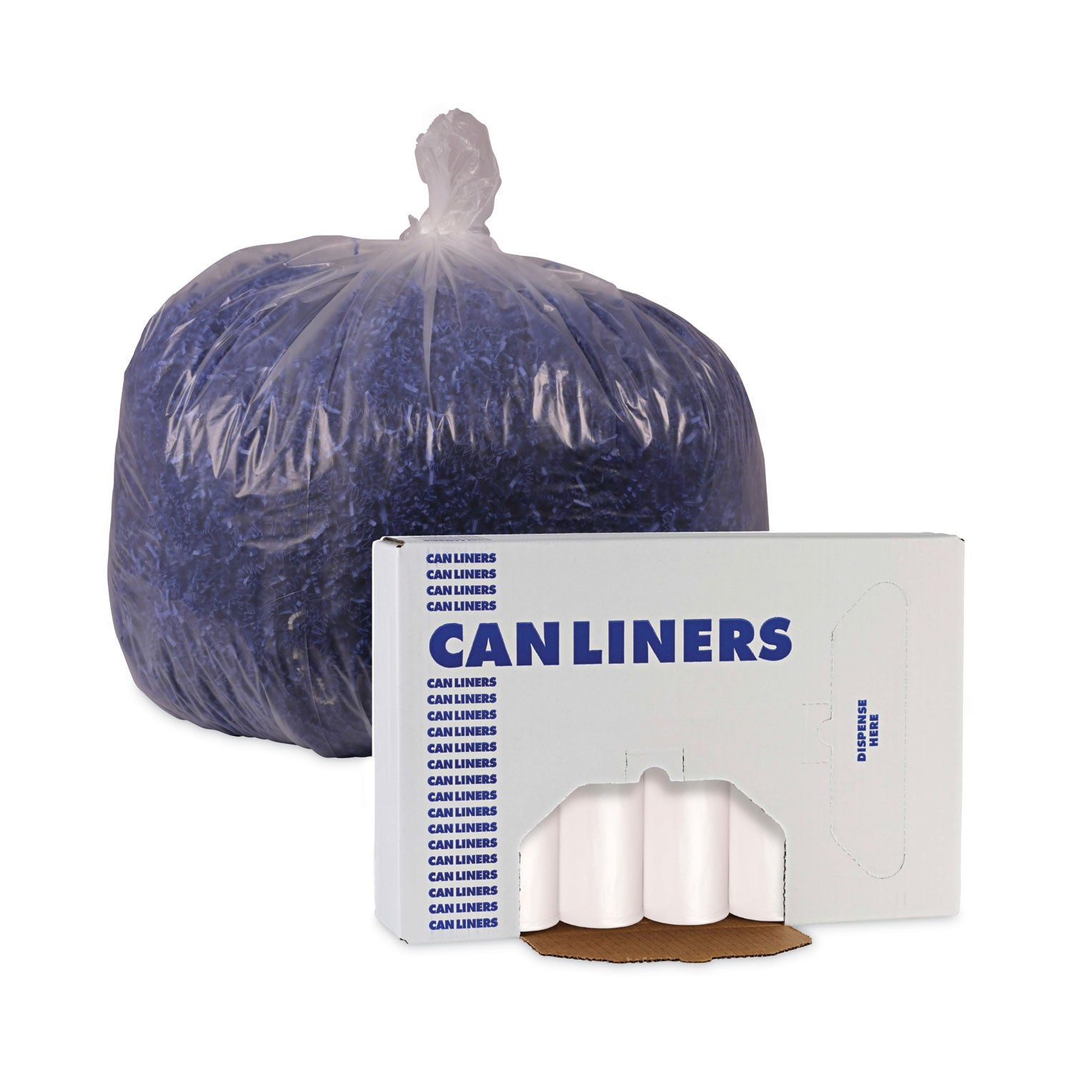 High-Density Can Liners, 45 gal, 19 mic, 40" x 46", Natural, Perforated Roll, 25 Bags/Roll, 6 Rolls/Carton