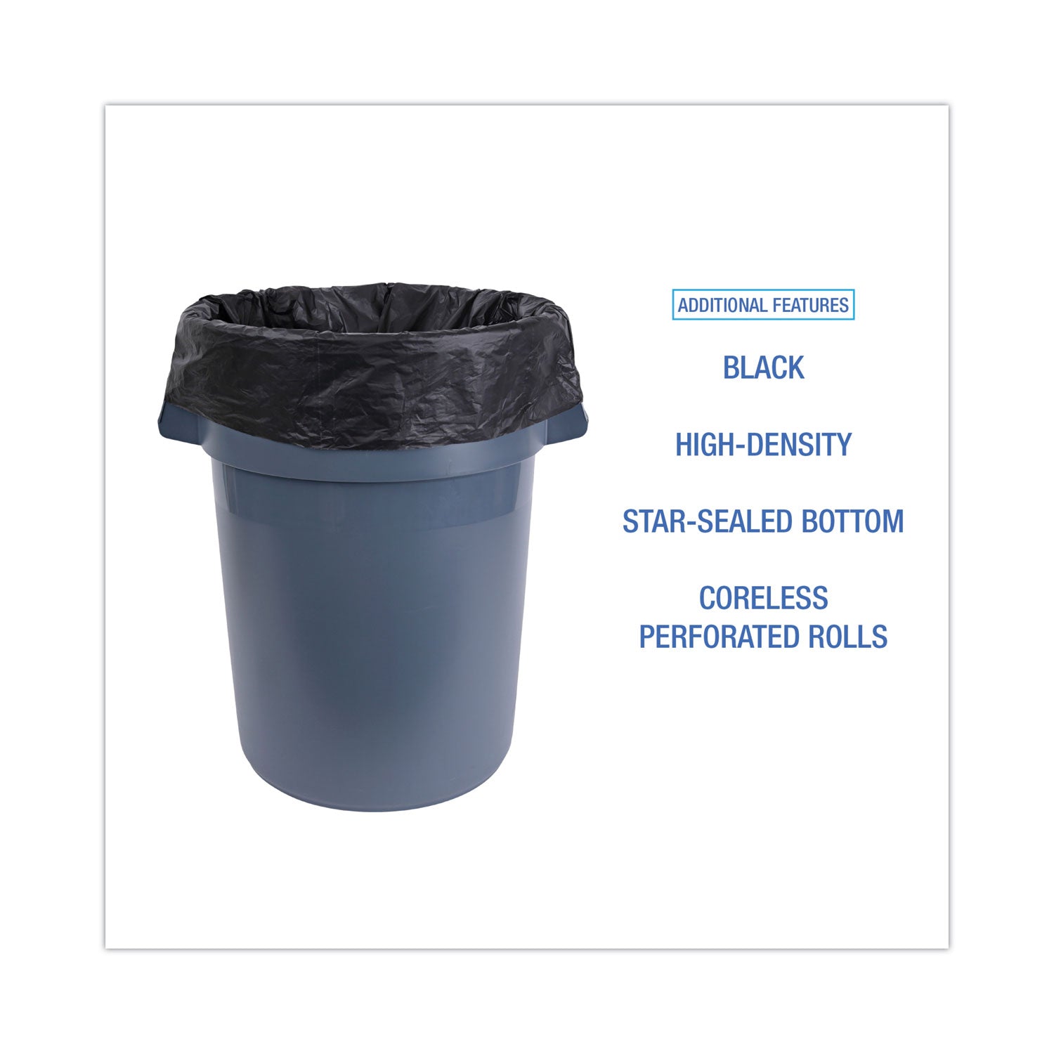High-Density Can Liners, 45 gal, 19 mic, 40" x 46", Black, Perforated Roll, 25 Bags/Roll, 6 Rolls/Carton