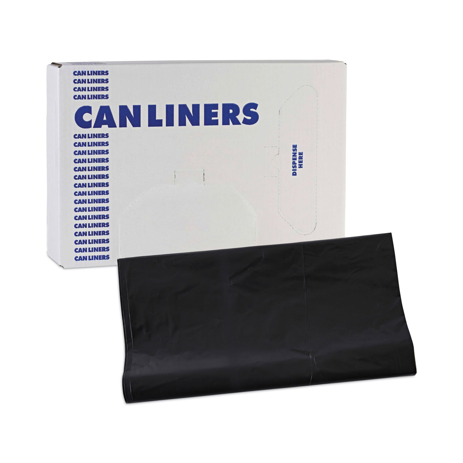 Linear Low Density Industrial Can Liners, 56 gal, 1.7 mil, 43" x 47", Black, Flat Pack, 100/Carton
