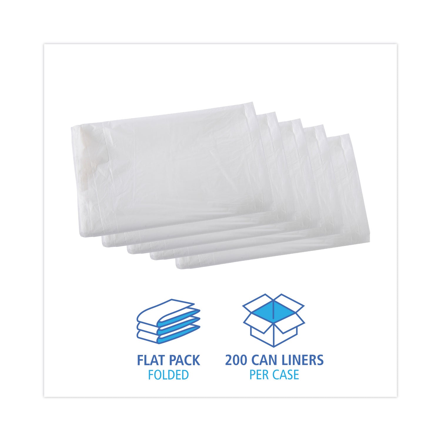 High Density Industrial Can Liners Flat Pack, 33 gal, 16 mic, 33" x 40", Natural, Flat Pack, 200/Carton
