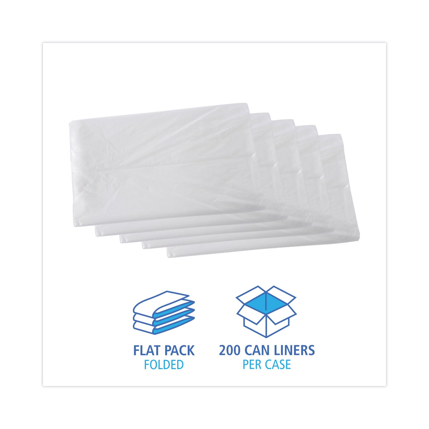 High Density Industrial Can Liners Flat Pack, 45 gal, 16 mic, 40" x 48", Natural, Flat Pack, 200/Carton